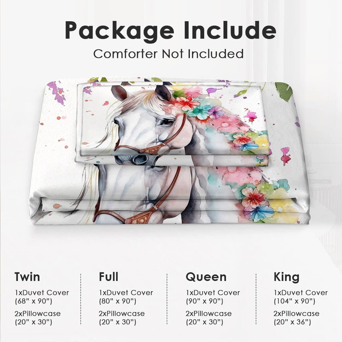 Set de Ropa de Cama Blanco de Caballo Tamaño Completo Juego - Imagen 3
