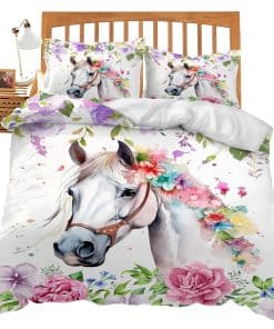 Set de Ropa de Cama Blanco de Caballo Tamaño Completo Juego