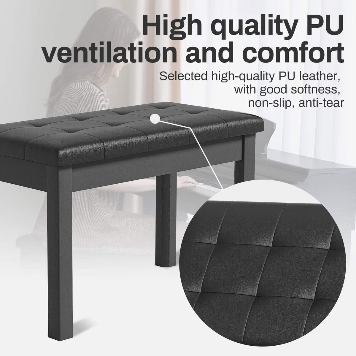Banqueta de piano AODSK con cojín acolchado y compartimento - Imagen 6