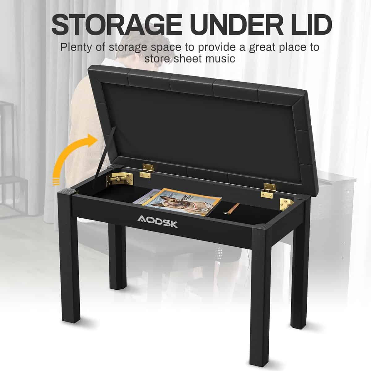 Banqueta de piano AODSK con cojín acolchado y compartimento - Imagen 8