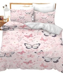 Set de Ropa de Cama de Mariposas Gemelas Flor Hojas