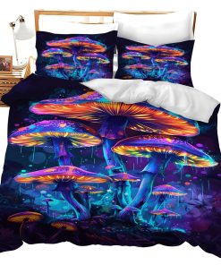 Juego de Ropa de Cama con Estampado de Setas Púrpuras y