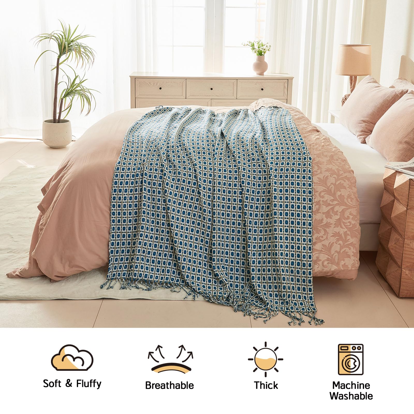 Manta de tiro para sofá de LIFEIN - Manta de cama boho - Imagen 5