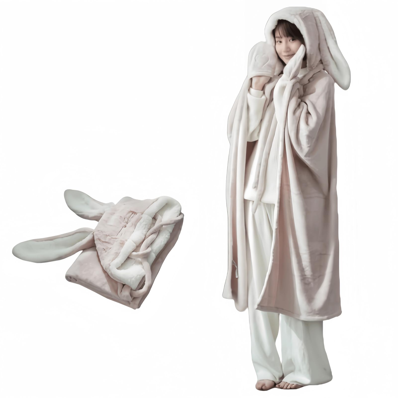 Manta con capucha portátil de orejas de conejo cubierta de