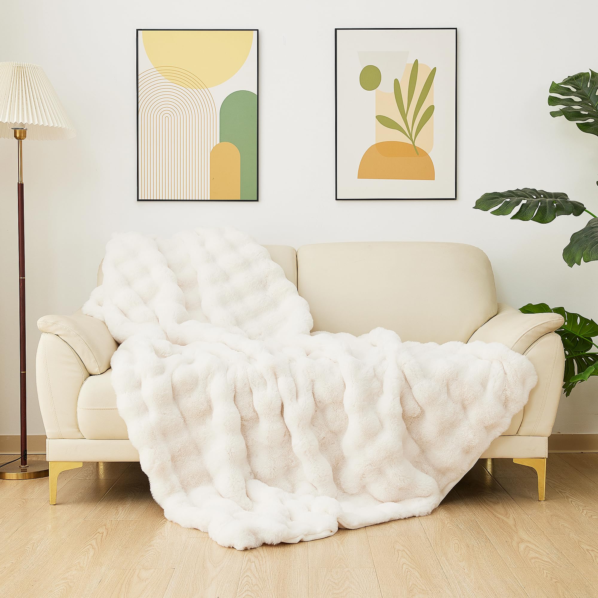 Manta de lana sintética Jingle Bears beige suave y