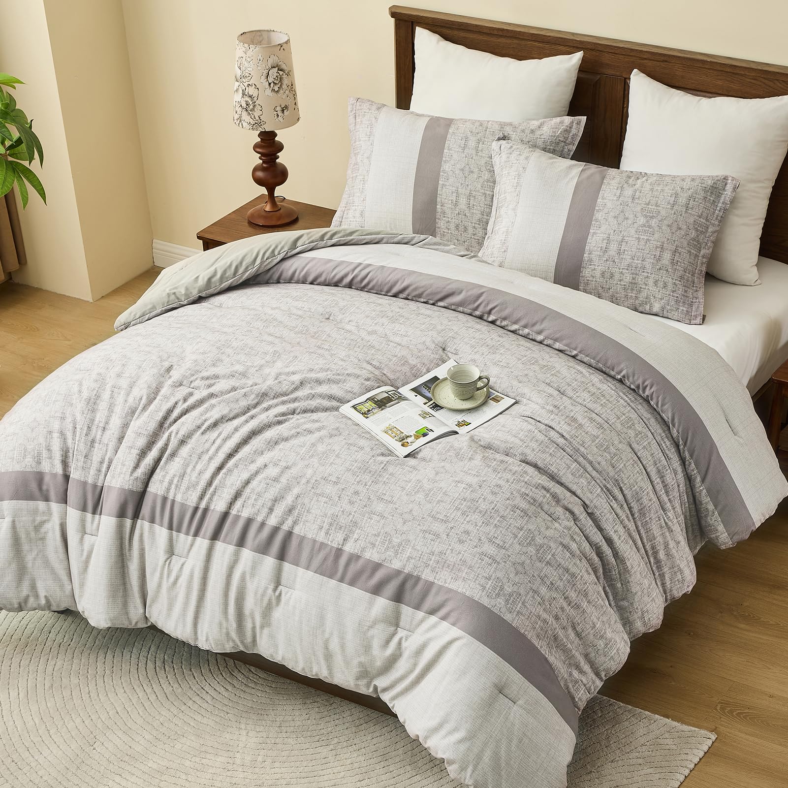 Juego de Edredón PlushVibes Queen a Rayas - 100% Algodón