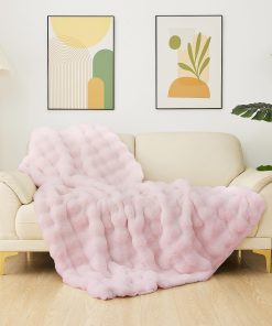 Mantas suaves y mullidas de felpa de conejo rosa Jingle