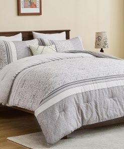 Juego de Edredón de Algodón de Fibra -Gris Marrón/A Rayas