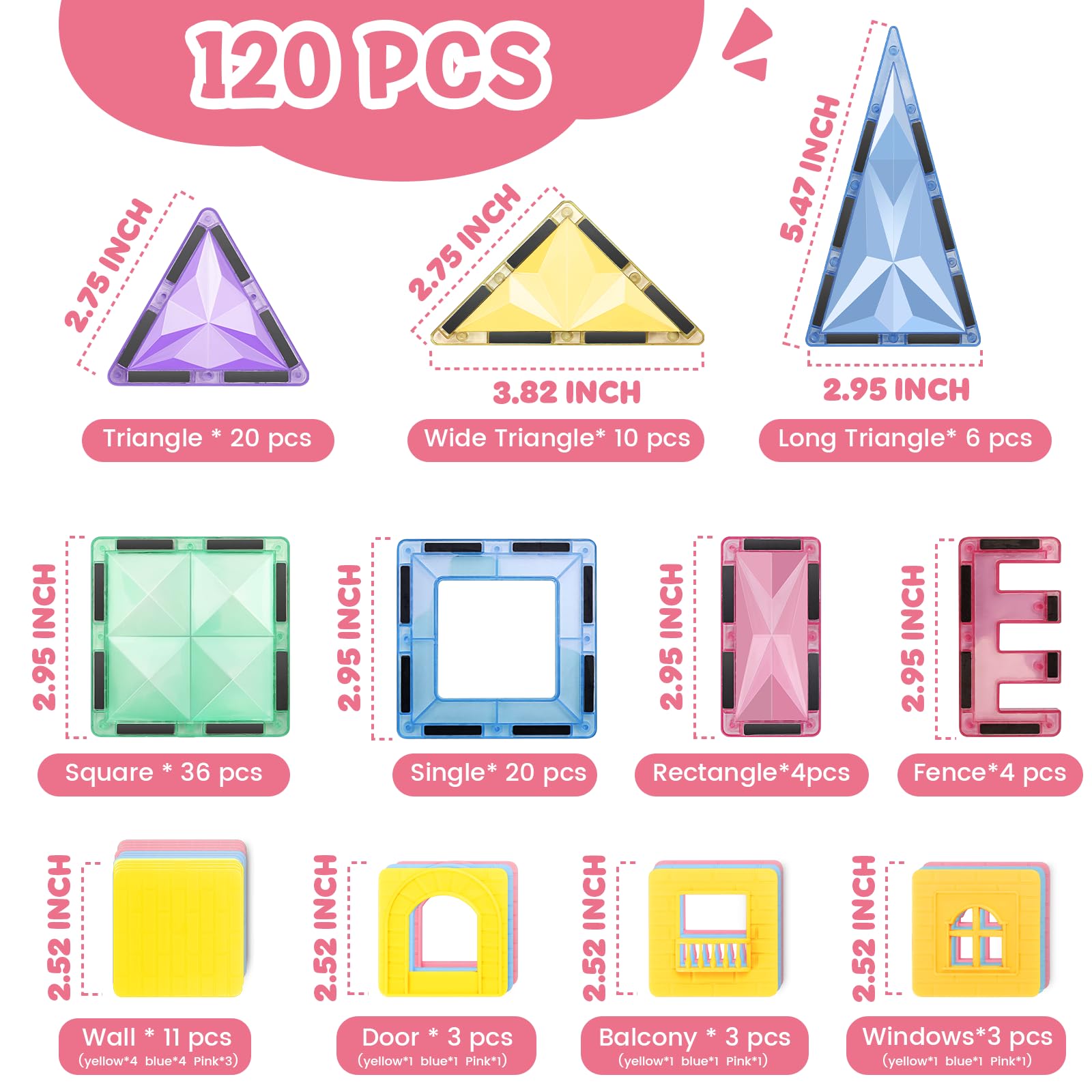 BBMVP Magnetic Building Tiles 120 PCS Magnets Juegos de - Imagen 6