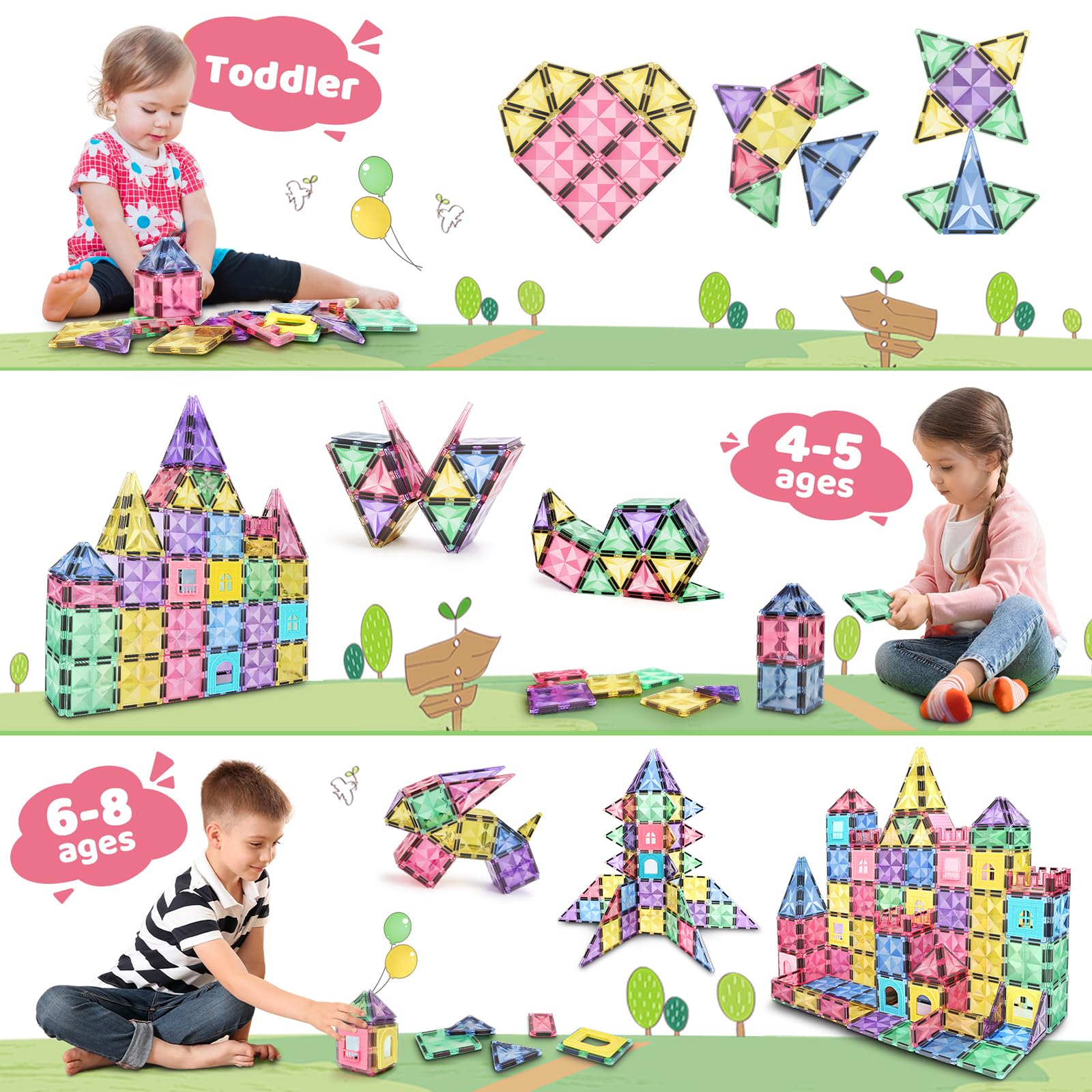 BBMVP Magnetic Building Tiles 120 PCS Magnets Juegos de - Imagen 3