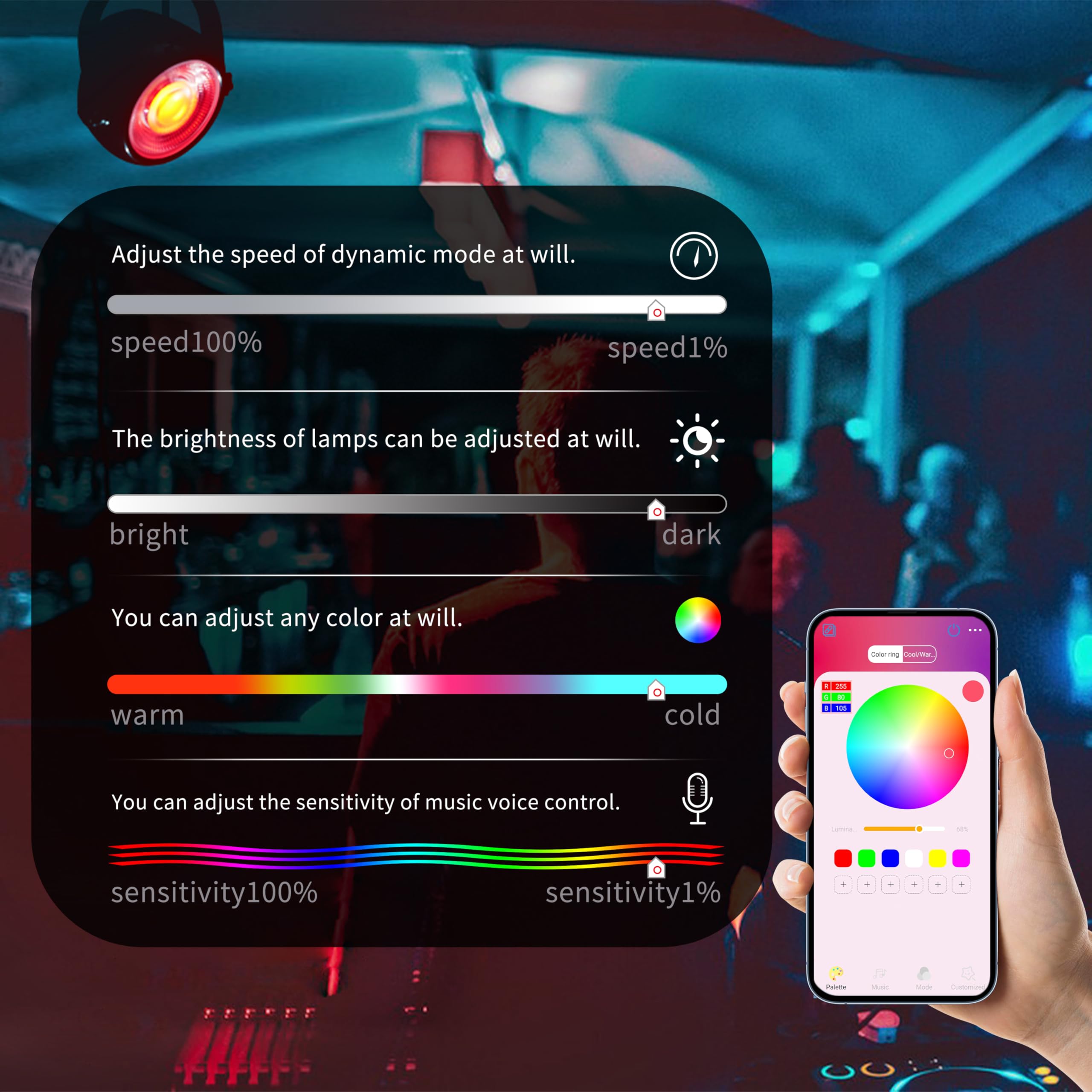 Luz de ambiente DJ PAR Light, luz de baile súper brillante - Imagen 6