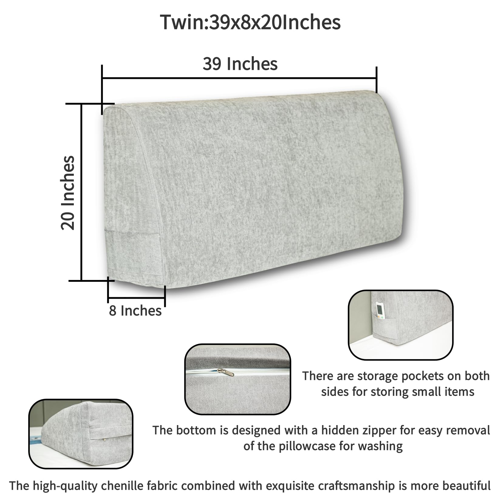 Almohada de cuña para cabecero MOSTUZ -Gris Claro - Imagen 4