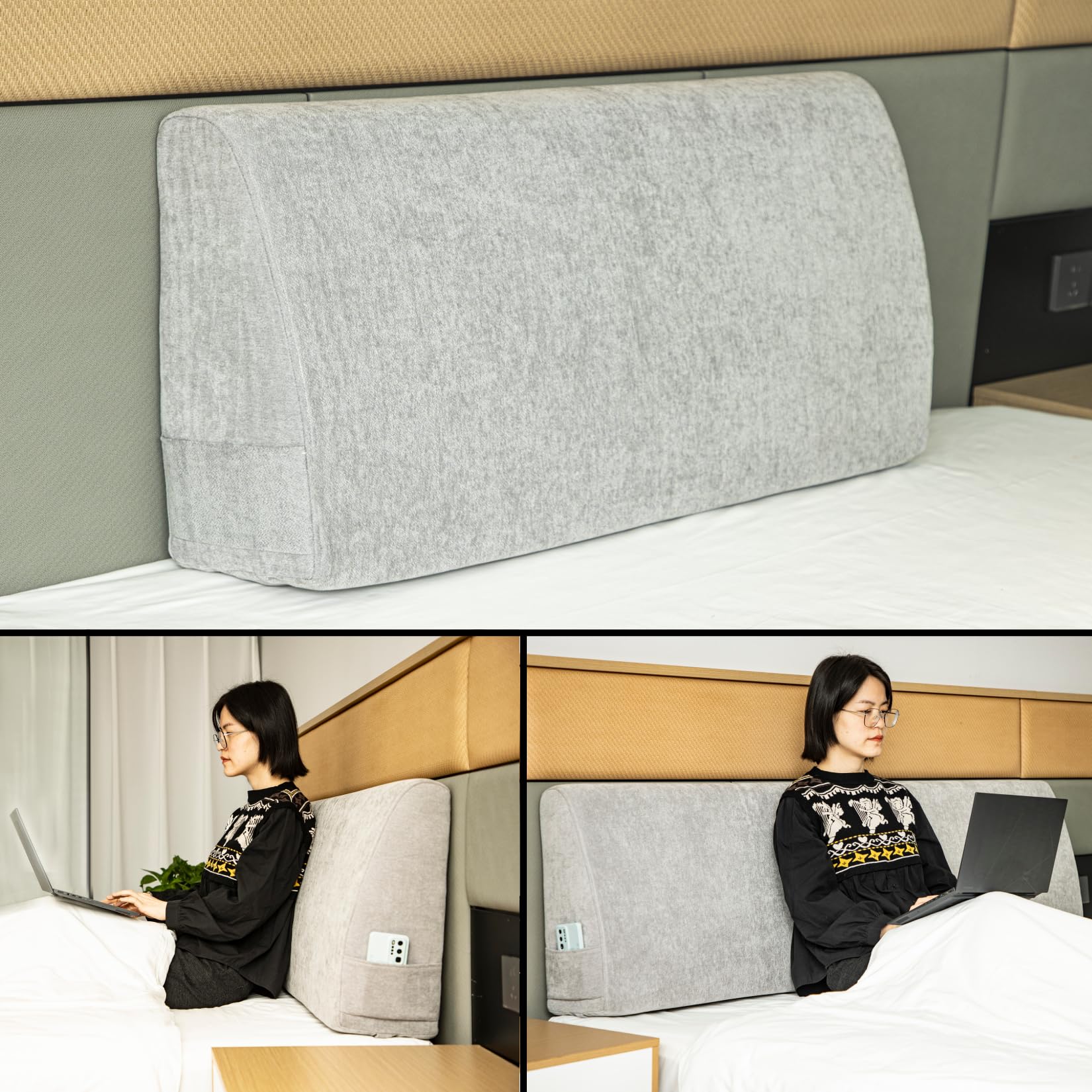 Almohada de cuña para cabecero MOSTUZ -Gris Claro - Imagen 6