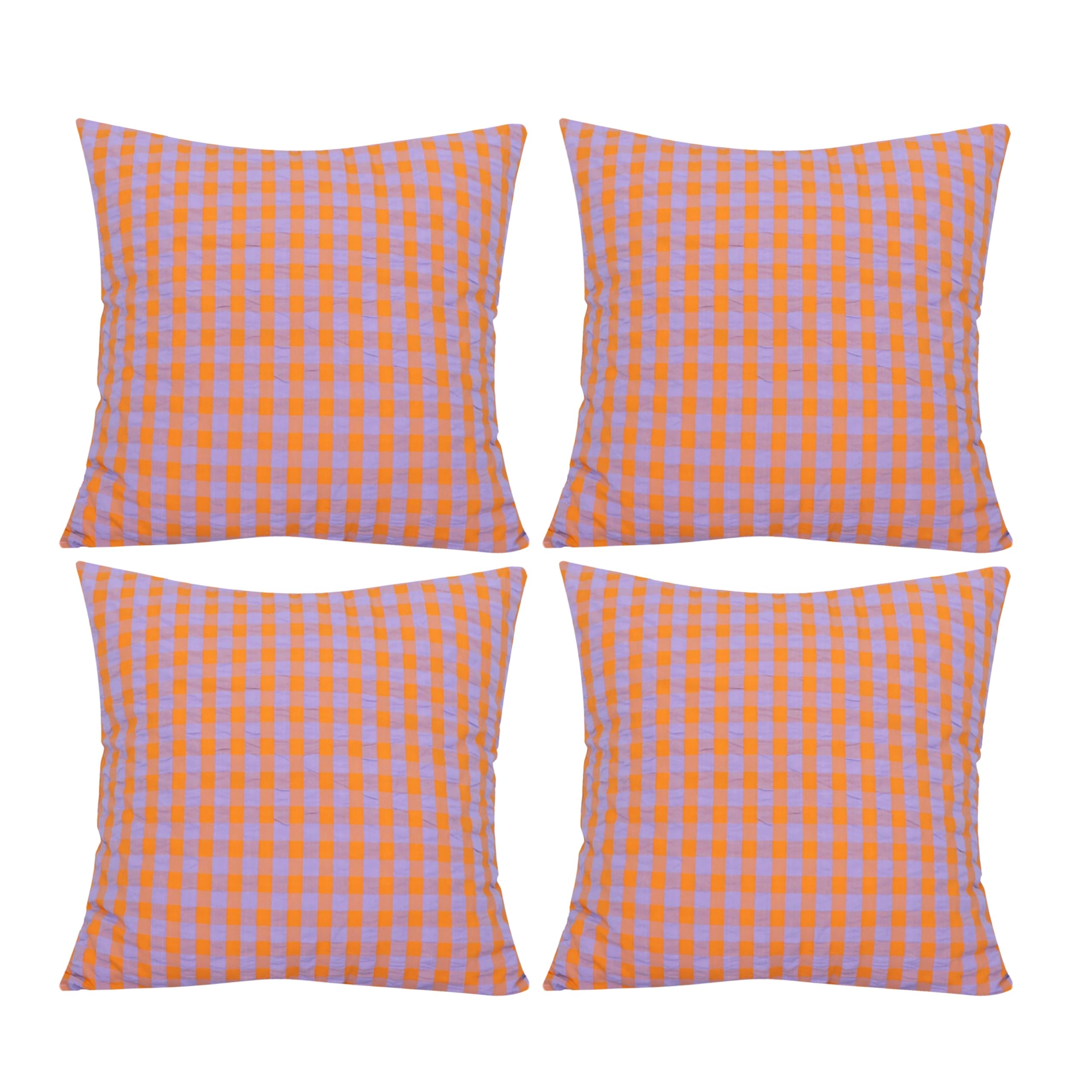 LFH Juego de 4 Fundas de Cojín a Cuadros de Algodón para