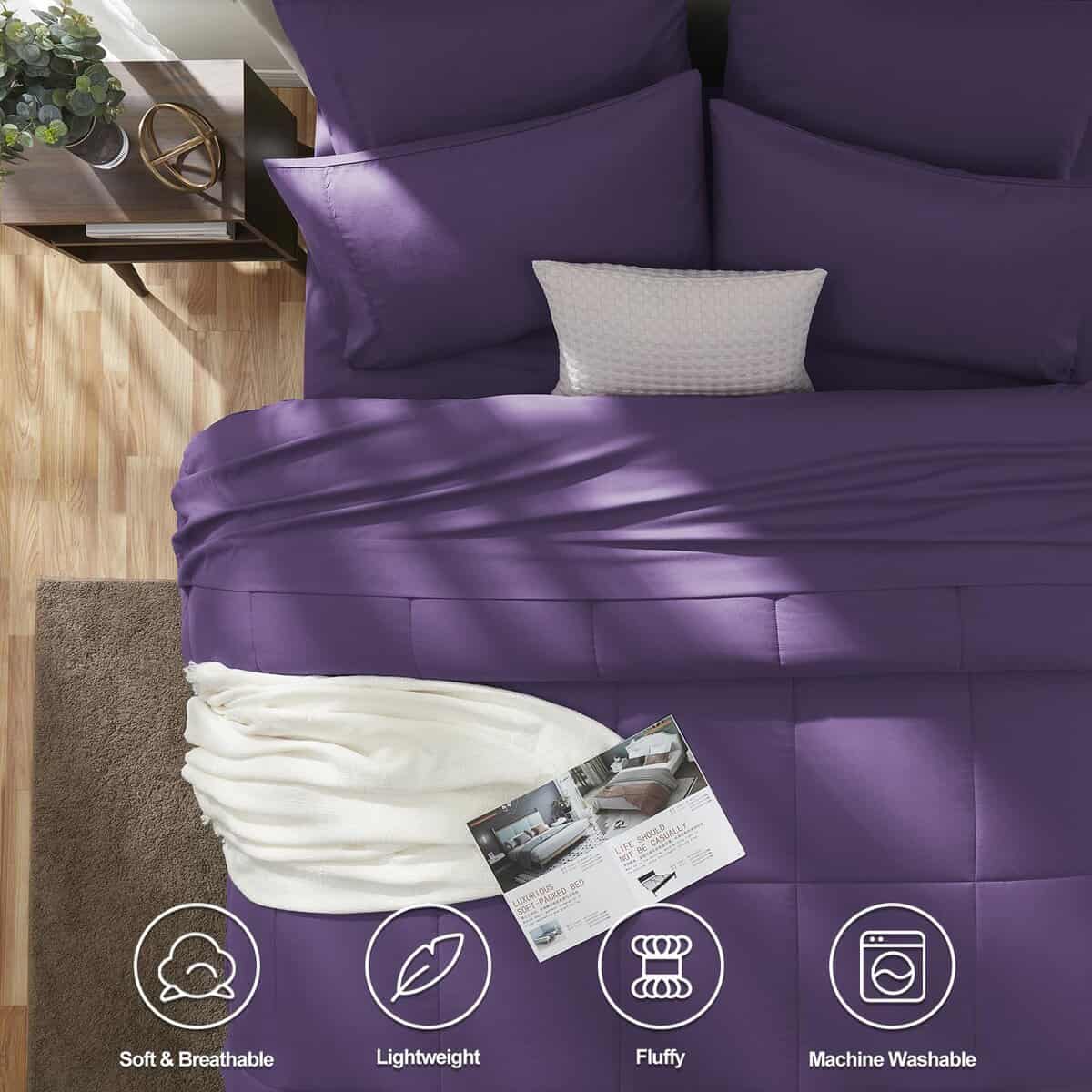 Juego de edredón morado CozyLux Queen 7 piezas Juego de - Imagen 3