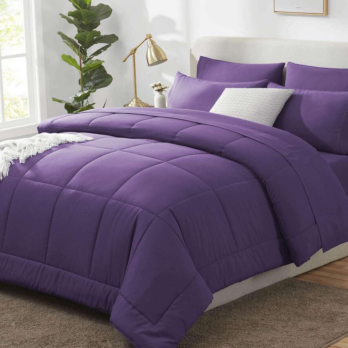 Juego de edredón morado CozyLux Queen 7 piezas Juego de