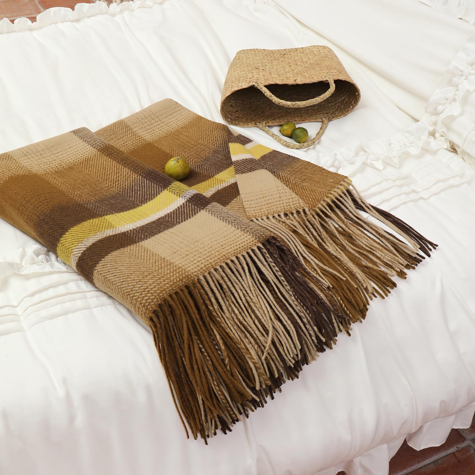 Manta de Lana Pura Temminc para Sofá, Suave -Naranja Khaki - Imagen 5