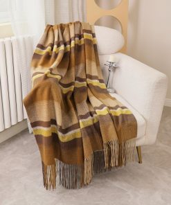 Manta de Lana Pura Temminc para Sofá, Suave -Naranja Khaki