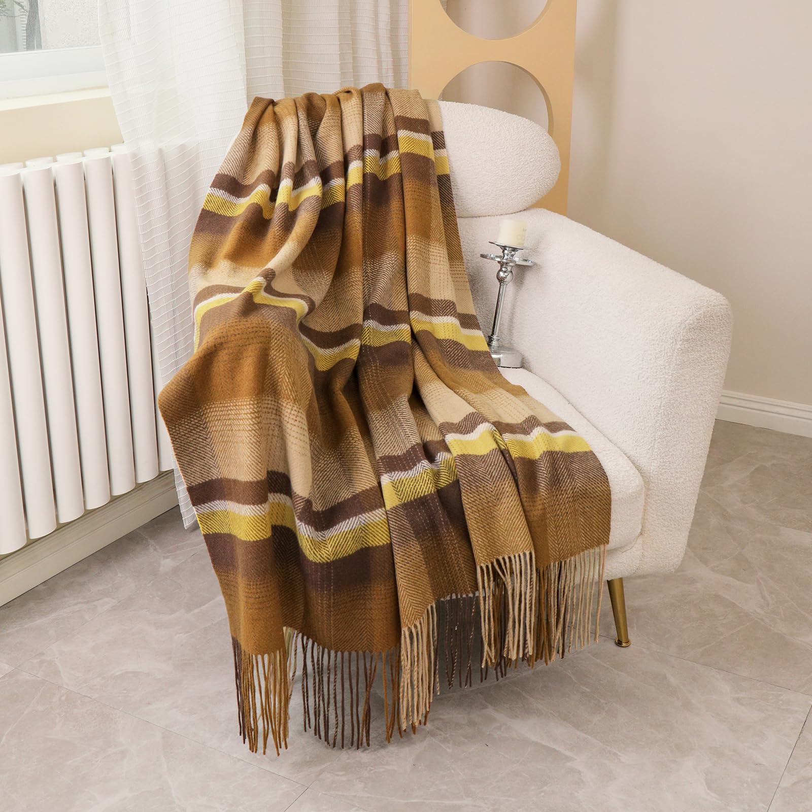 Manta de Lana Pura Temminc para Sofá, Suave -Naranja Khaki