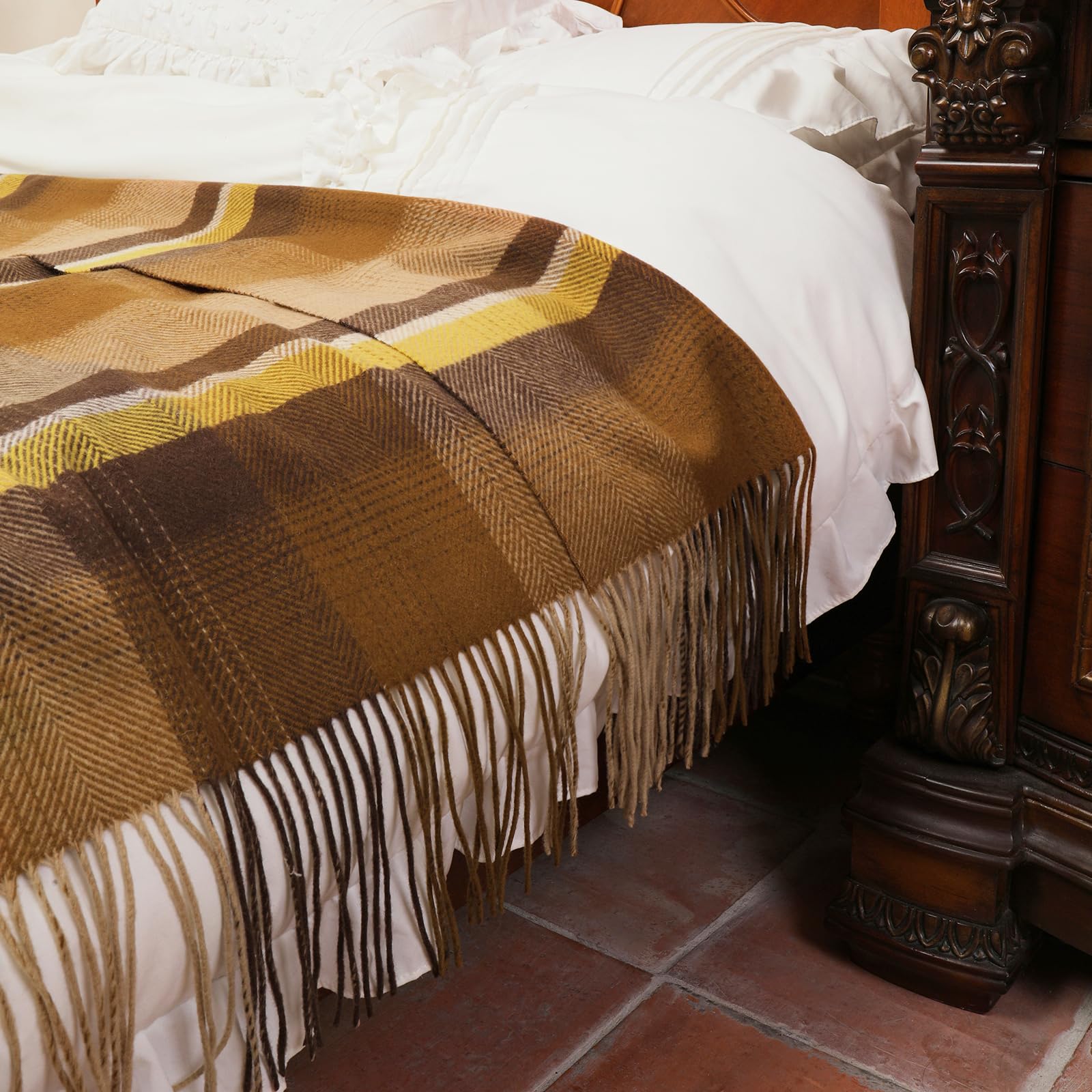 Manta de Lana Pura Temminc para Sofá, Suave -Naranja Khaki - Imagen 4