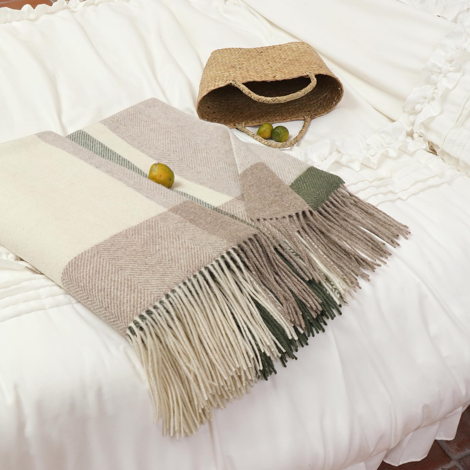 Manta de Lana Pura Temminc para Sofá, Suave -Gris Topo y Ver - Imagen 4