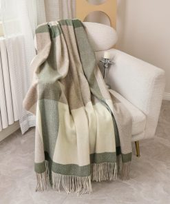 Manta de Lana Pura Temminc para Sofá, Suave -Gris Topo y Ver