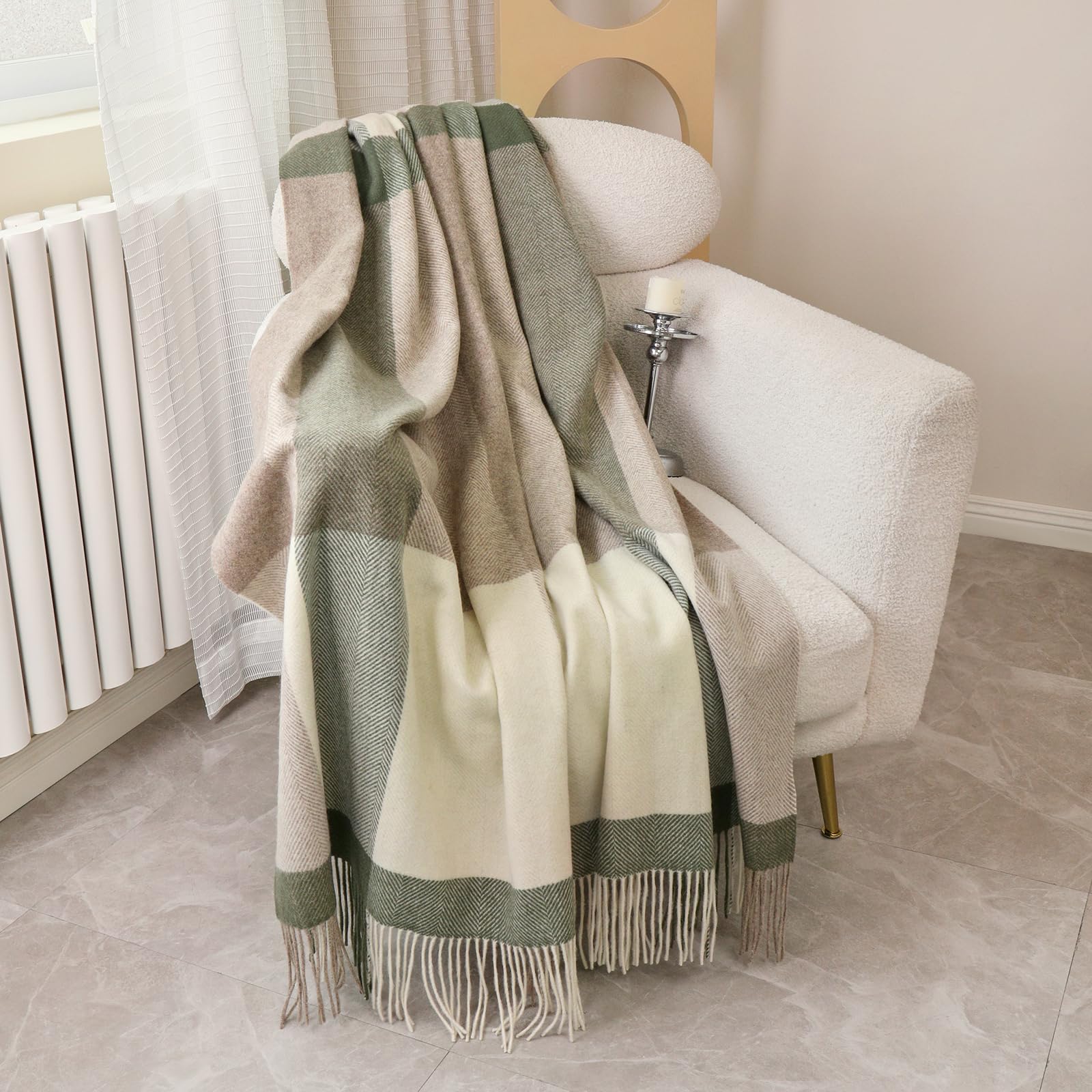 Manta de Lana Pura Temminc para Sofá, Suave -Gris Topo y Ver