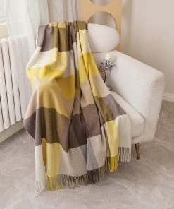 Manta de Lana Pura Temminc para Sofá, Suave -Amarillo Marrón
