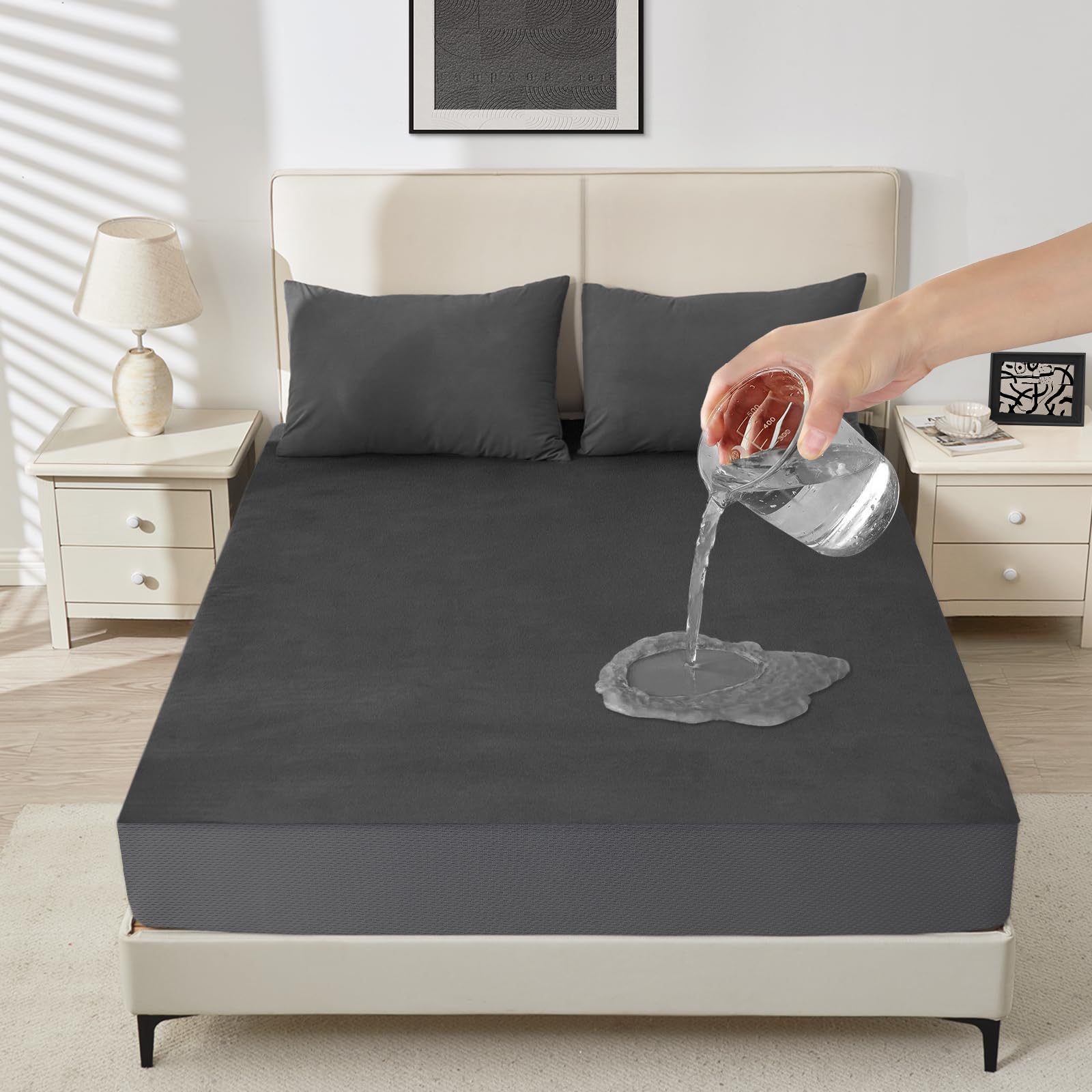 Protector de colchón impermeable Sufdari -Gris oscuro