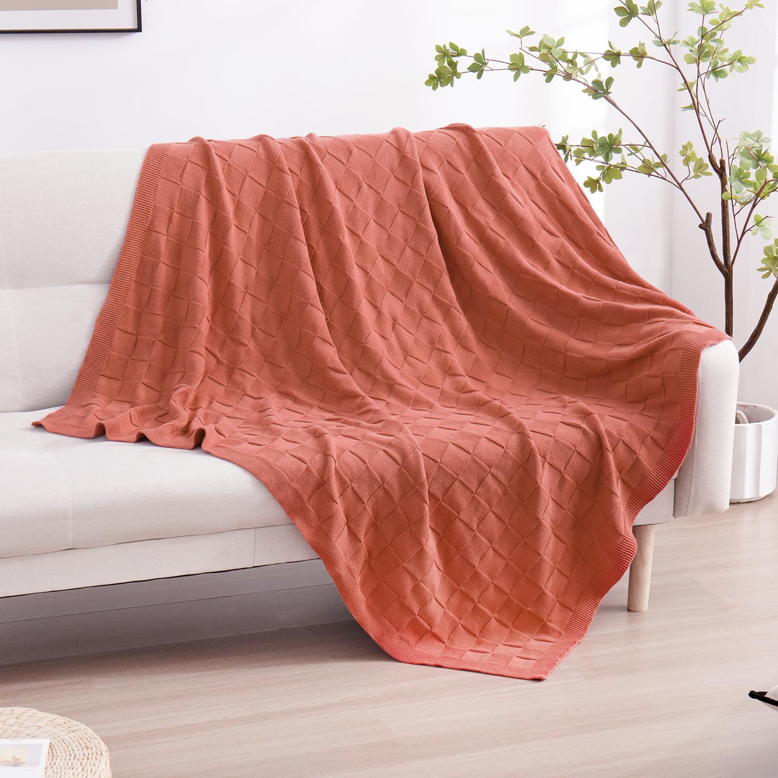 Mantas 100% de algodón puro Punto de rombos Cobertor con
