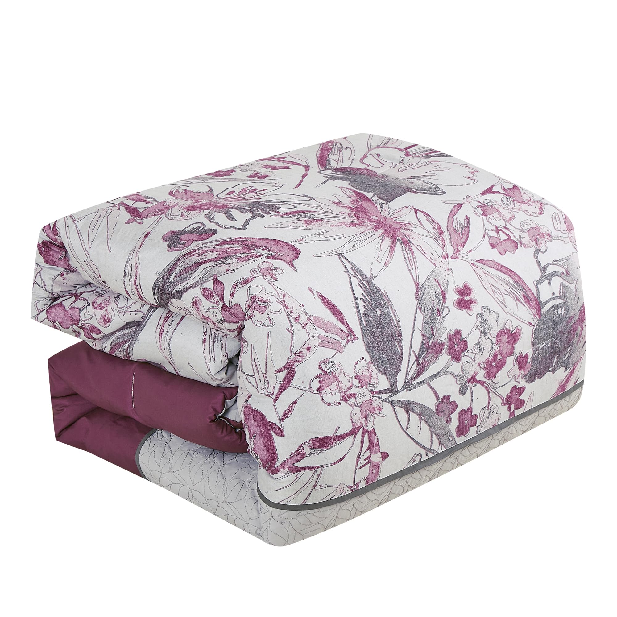 Juego de cama ESca Ontina Floral Gris y Púrpura de 9 piezas - Imagen 6