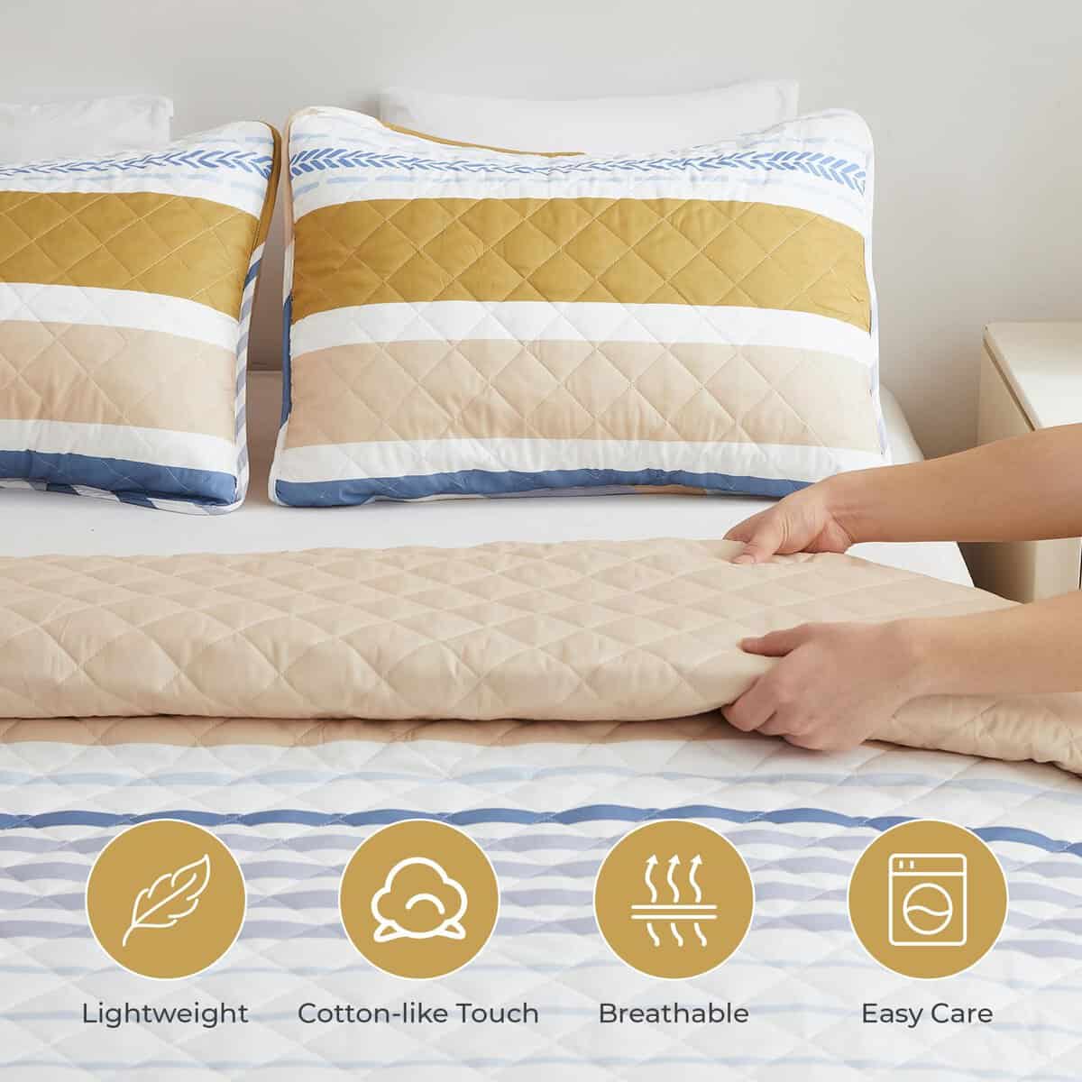 Edredón Bedmoon Full/Queen Gris y Amarillo de Rayas, Juego - Imagen 5
