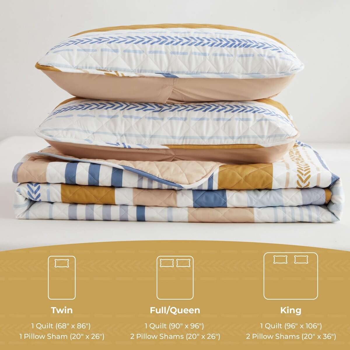 Edredón Bedmoon Full/Queen Gris y Amarillo de Rayas, Juego - Imagen 8