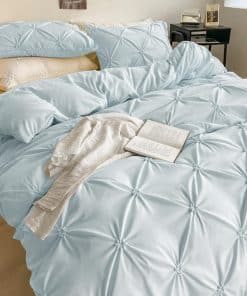 Rvciby Funda de Edredón Azul con Pliegues en Pellizco