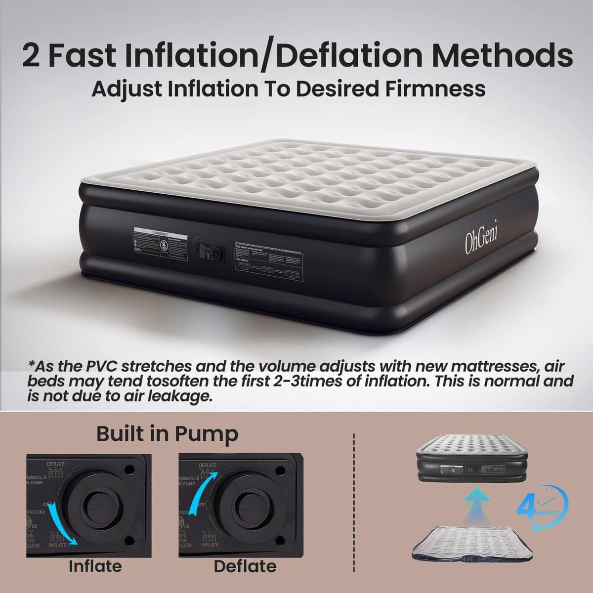 Colchón Inflable OhGeni con Bomba Incorporada, Colchón para - Imagen 4