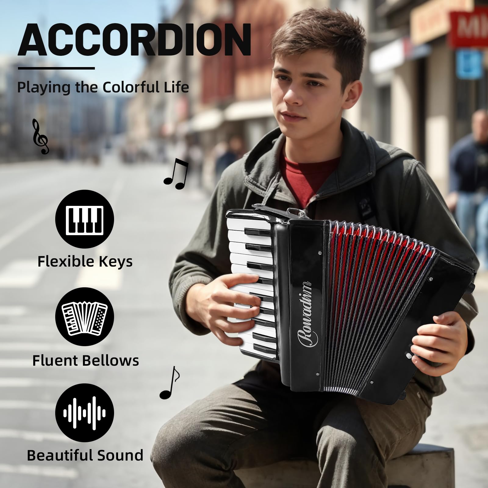 Acordeón - 22 Teclas 8 Bajos, Profesional & Principiante - Imagen 3