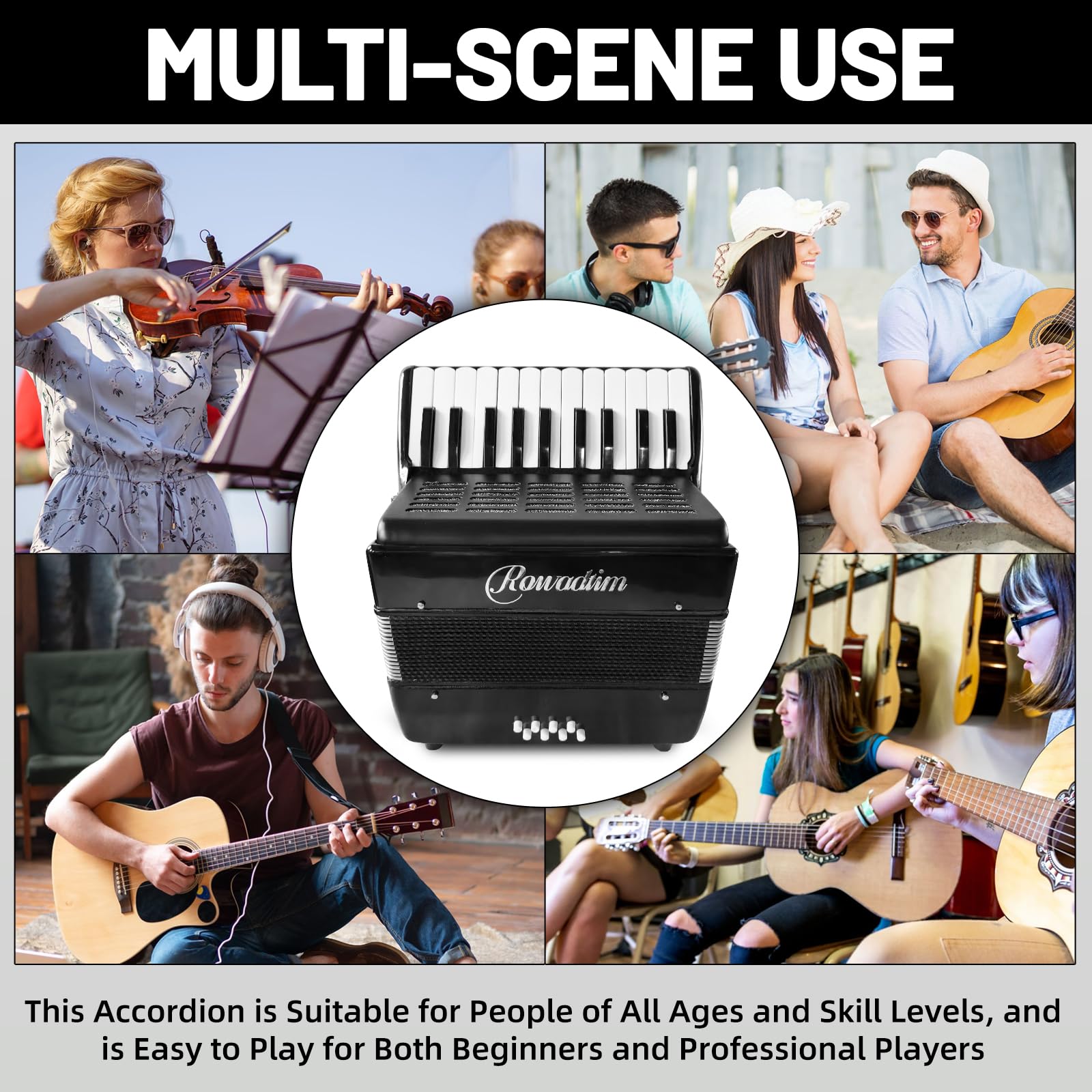 Acordeón - 22 Teclas 8 Bajos, Profesional & Principiante - Imagen 7