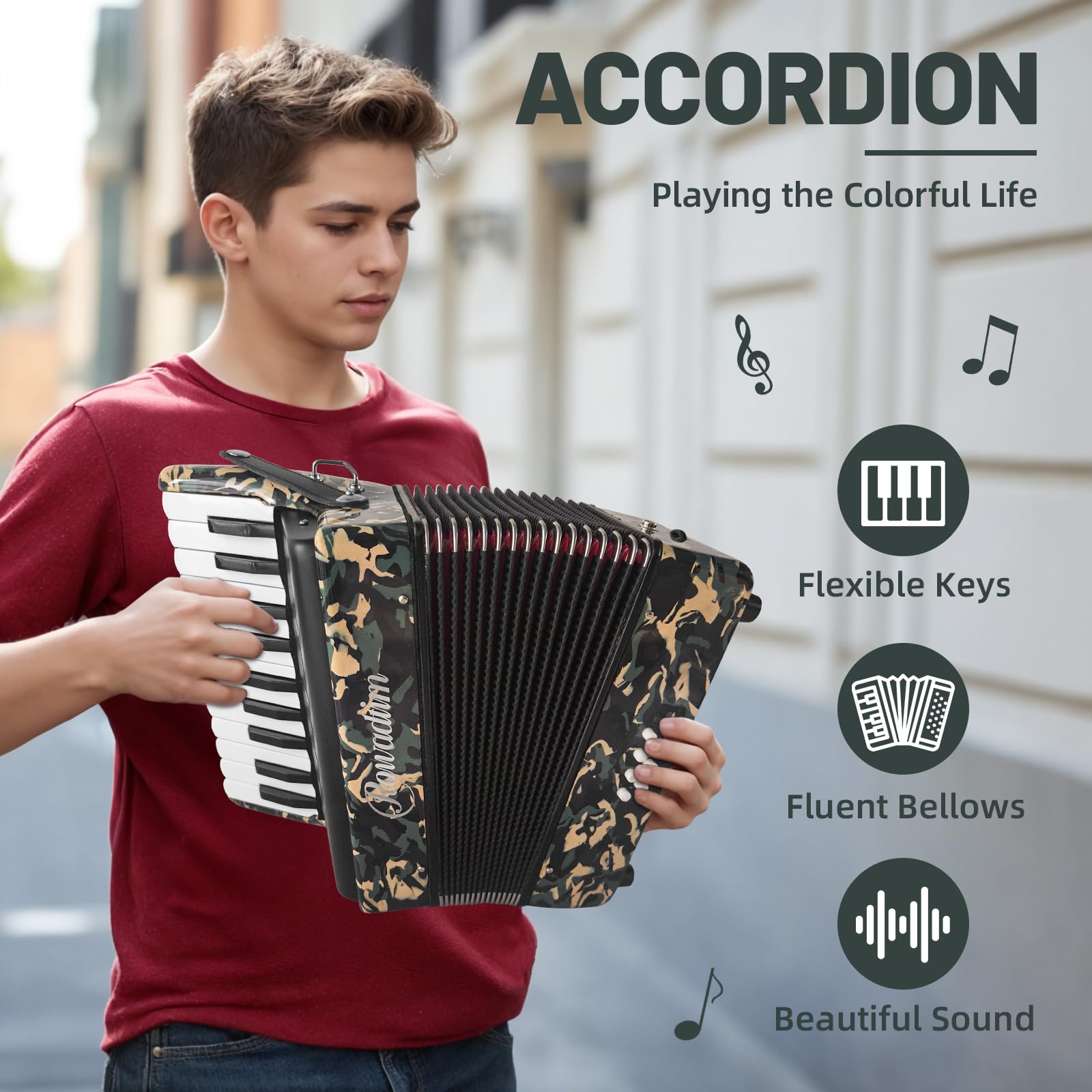 Acordeón - 22 Teclas 8 Bajos, Acordeón Profesional & - Imagen 3