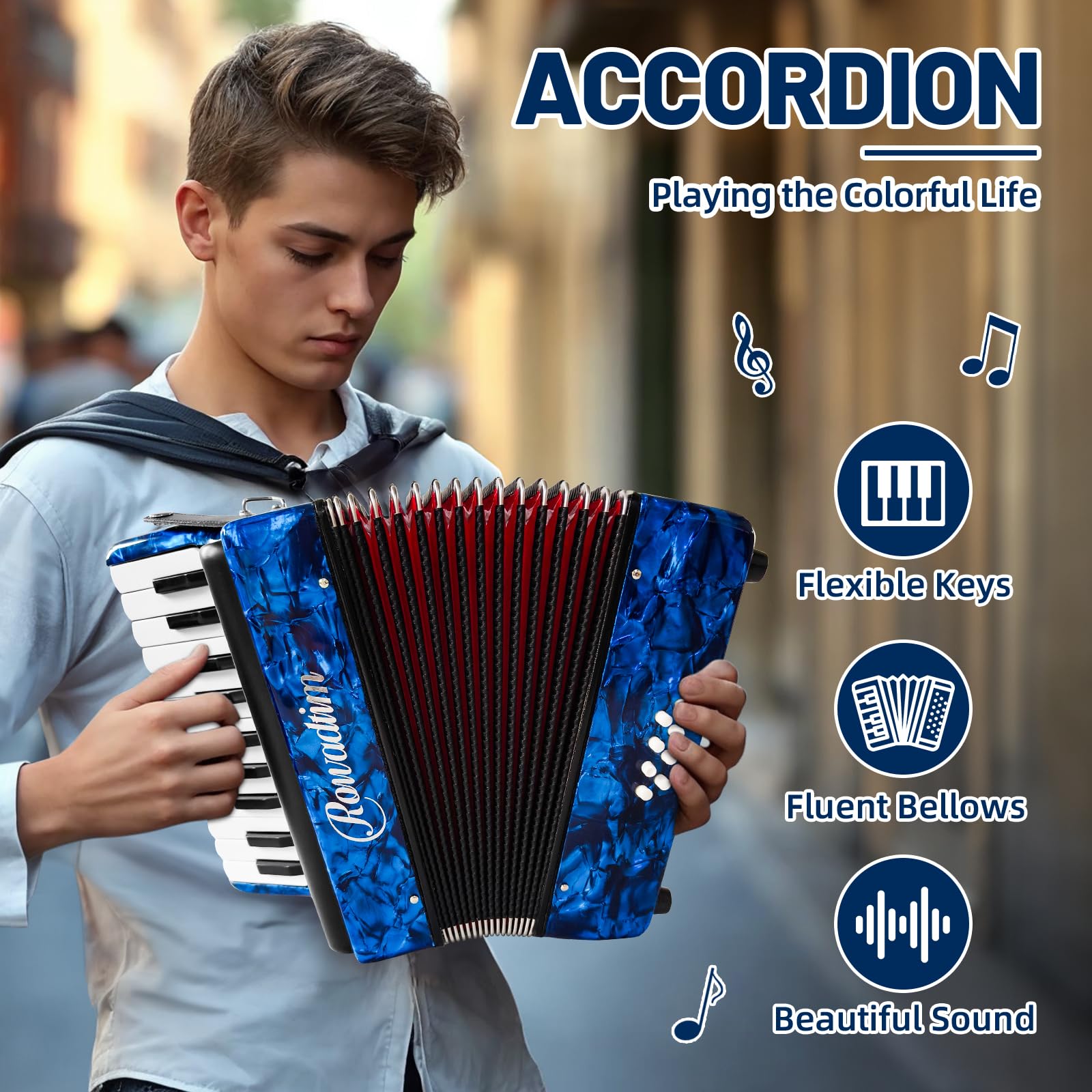 Acordeón - 22 Teclas 8 Bajos, Acordeón -Azul - Imagen 3