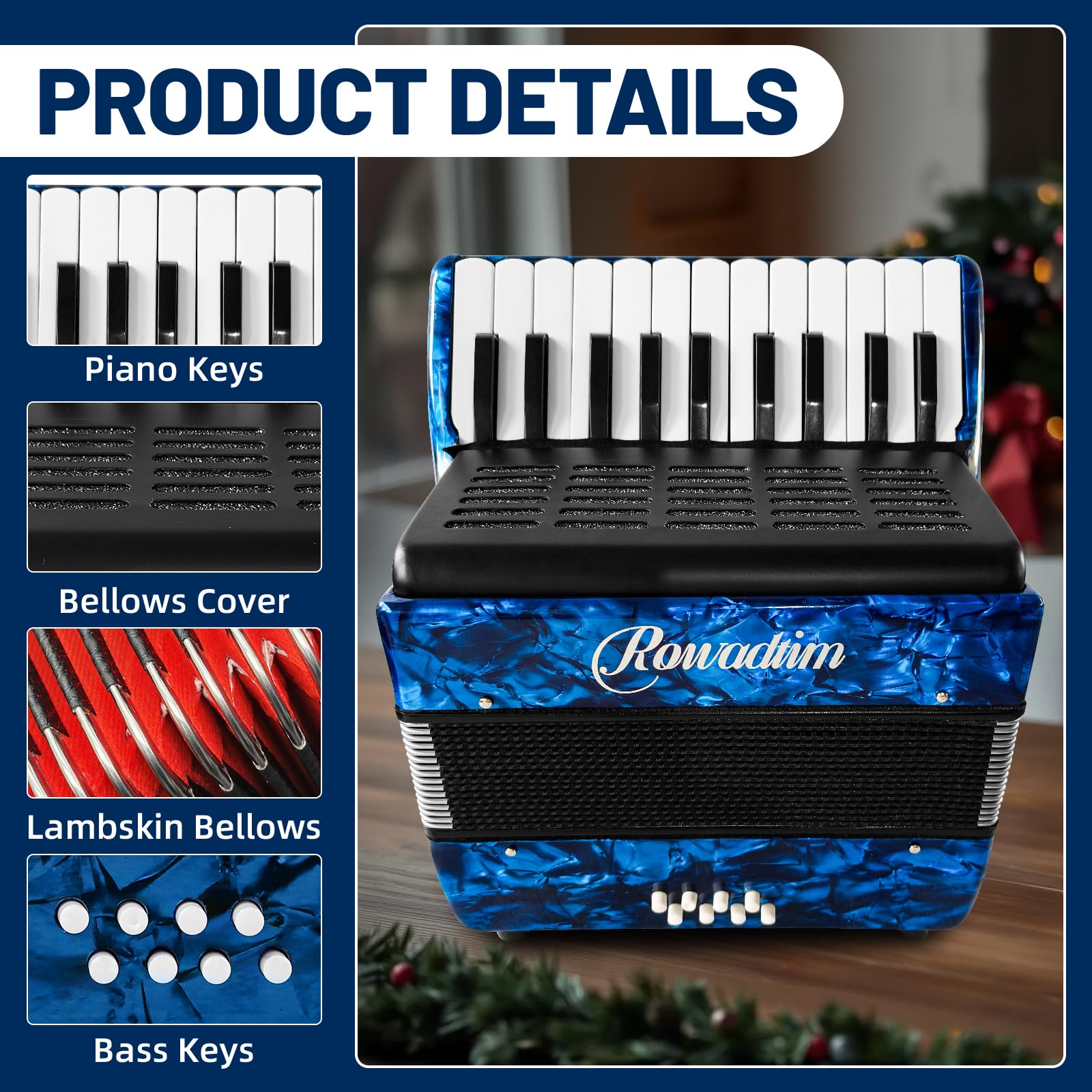 Acordeón - 22 Teclas 8 Bajos, Acordeón -Azul - Imagen 4