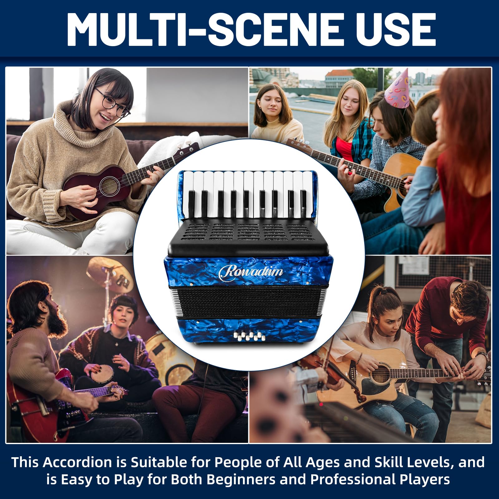 Acordeón - 22 Teclas 8 Bajos, Acordeón -Azul - Imagen 7