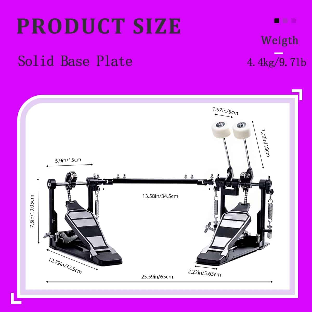 Pedal Doble para Batería Vaisoeny, Pedal Doble de Cadena - Imagen 6