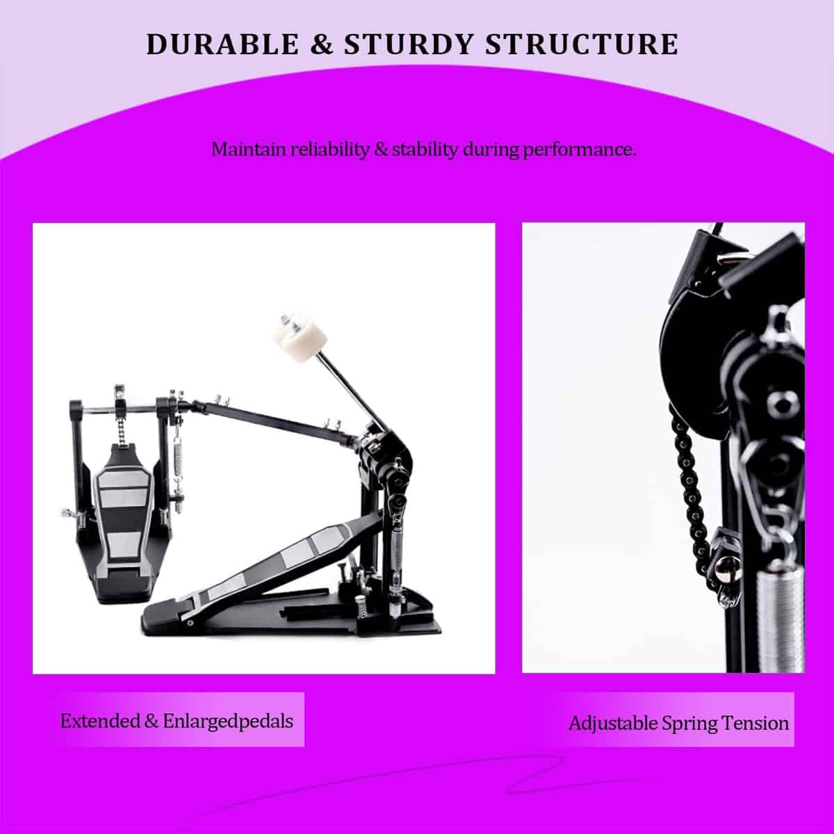 Pedal Doble para Batería Vaisoeny, Pedal Doble de Cadena - Imagen 4