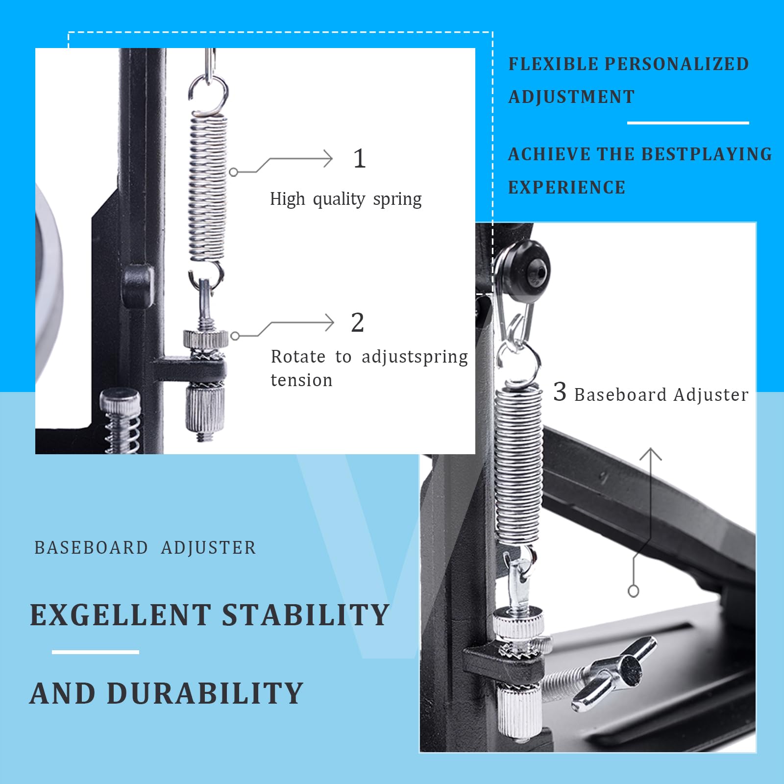Pedal de Doble Bombo Vaisoeny, Pedal de Doble Cadena para - Imagen 5