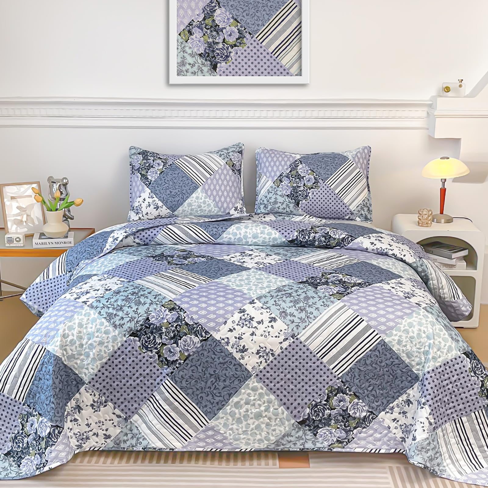 Juego de Colcha Patchwork Boho Heymybed King Size, 3 Piezas