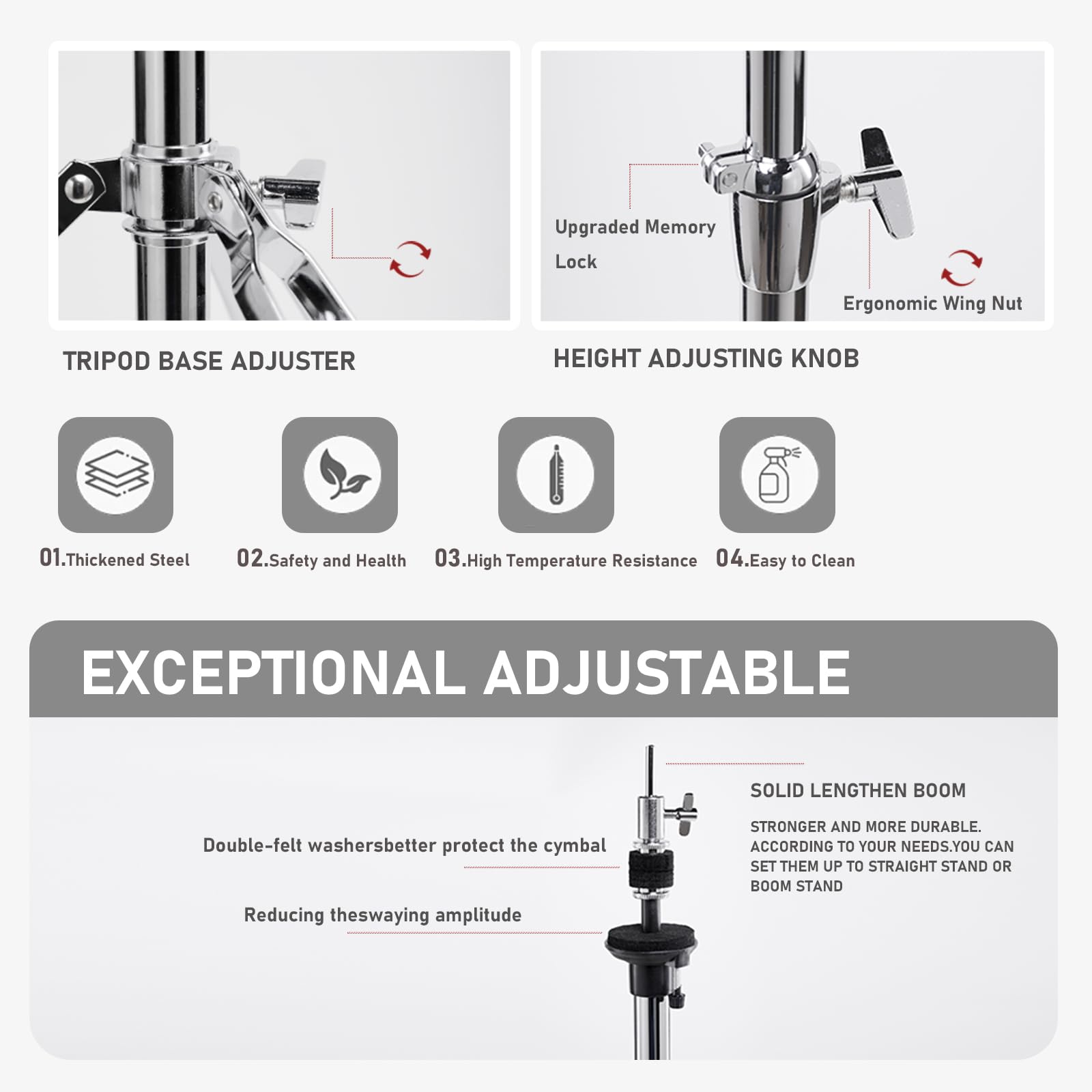Soporte de Hi Hat Vaisoeny de Tres Patas - Ajustable de - Imagen 4