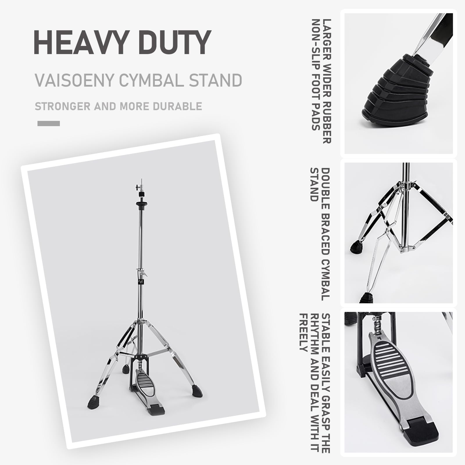 Soporte de Hi Hat Vaisoeny de Tres Patas - Ajustable de - Imagen 6