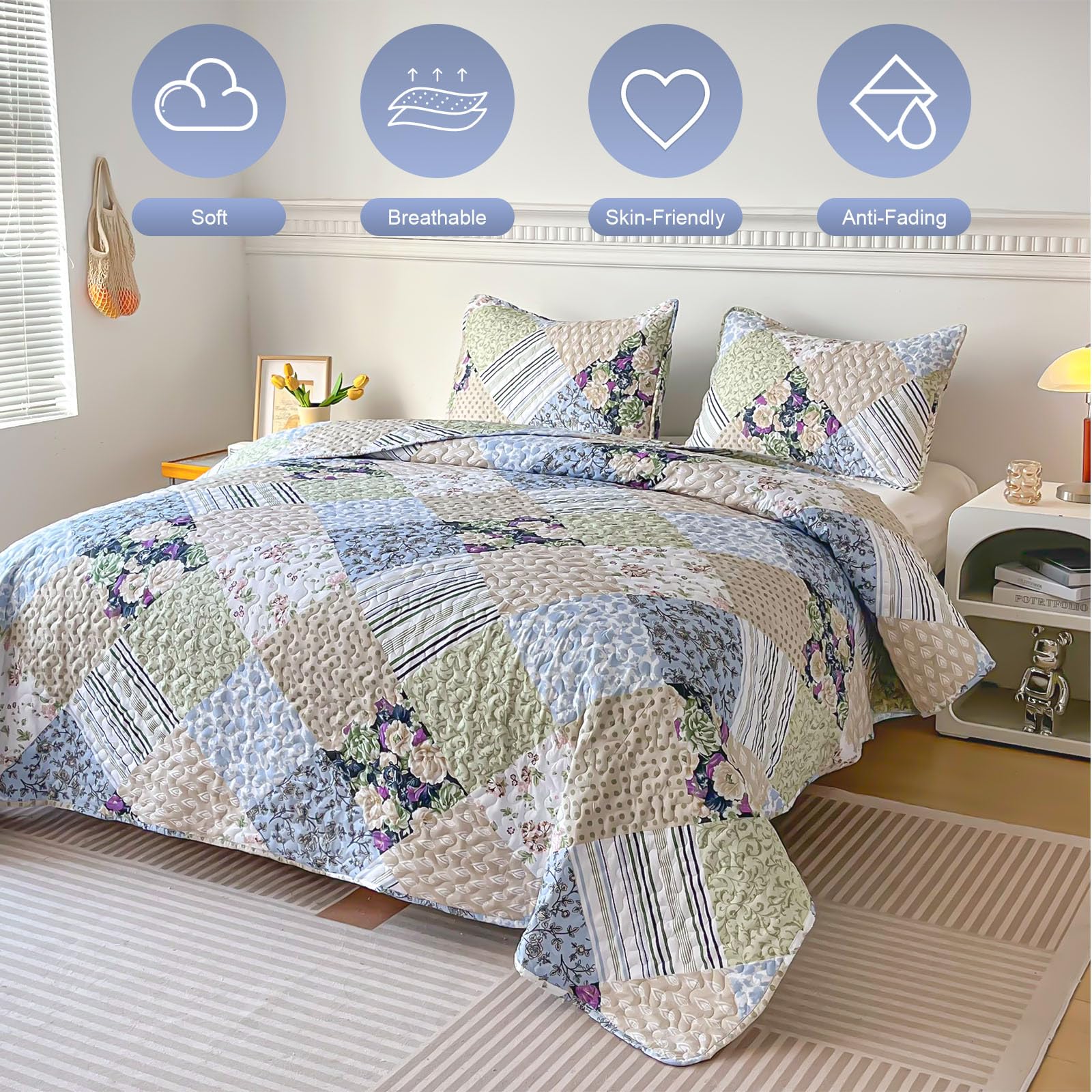 Juego de Edredón Patchwork Boho Heymybed para Cama King, 3 - Imagen 3
