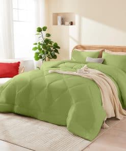 Juego de edredón completo YOOHU en verde salvia, 3 piezas,