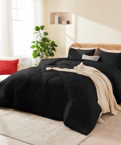 Juego de Edredón Completo en Negro, 3 Piezas, Ligero para